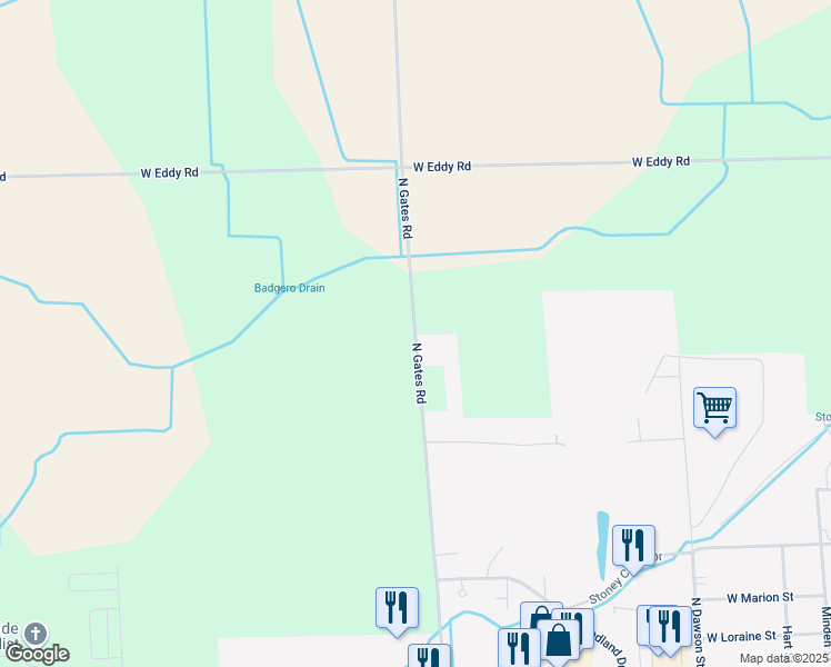 map of restaurants, bars, coffee shops, grocery stores, and more near 429 North Gates Road in Sandusky