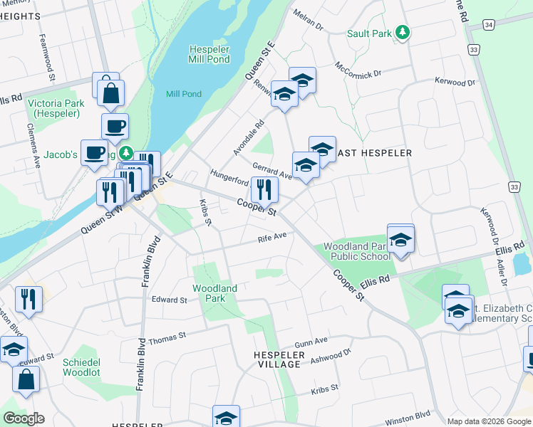 map of restaurants, bars, coffee shops, grocery stores, and more near 136 Cooper Street in Cambridge