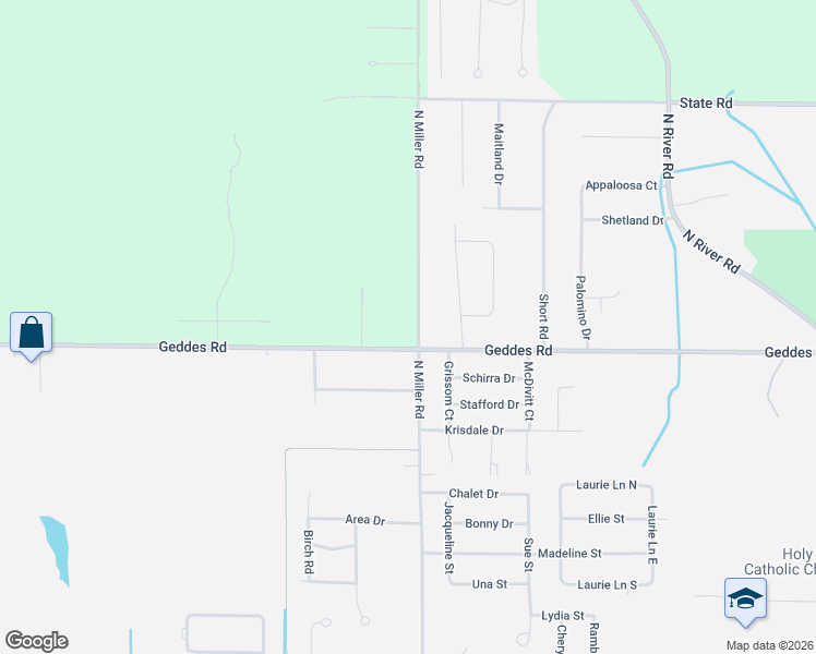 map of restaurants, bars, coffee shops, grocery stores, and more near 1541 North Miller Road in Saginaw