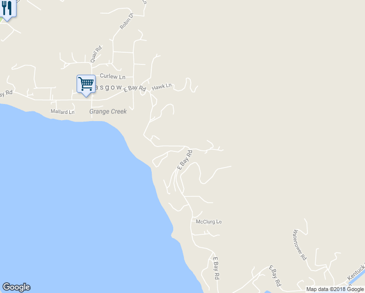 map of restaurants, bars, coffee shops, grocery stores, and more near 66806 East Bay Road in North Bend