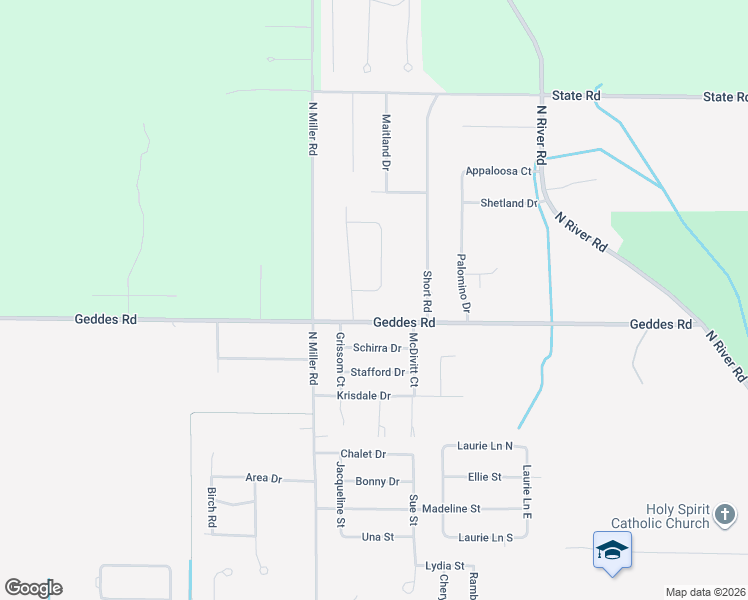 map of restaurants, bars, coffee shops, grocery stores, and more near 1500 Horseshoe Circle in Saginaw
