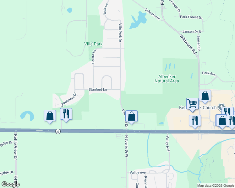 map of restaurants, bars, coffee shops, grocery stores, and more near 3209 Stanford Lane in West Bend