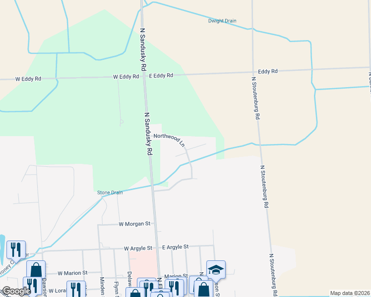 map of restaurants, bars, coffee shops, grocery stores, and more near 3 Bramblewood Court in Sandusky