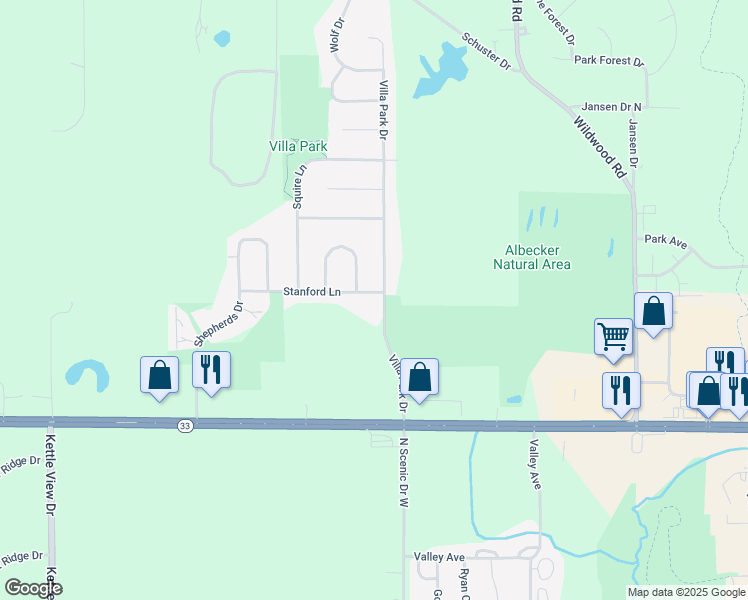 map of restaurants, bars, coffee shops, grocery stores, and more near 3209 Stanford Lane in West Bend