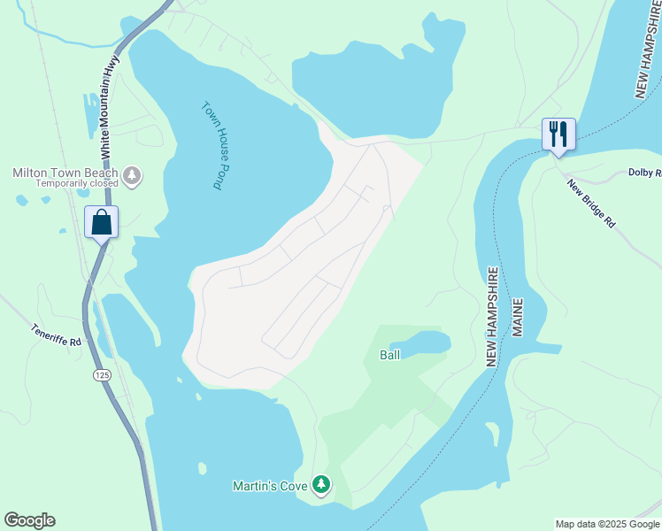 map of restaurants, bars, coffee shops, grocery stores, and more near 96 Pineland Park Road in Milton