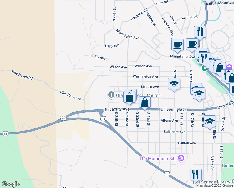 map of restaurants, bars, coffee shops, grocery stores, and more near 2301-2399 Jennings Ave in Hot Springs