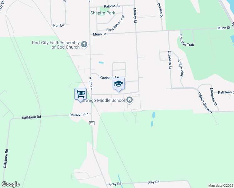 map of restaurants, bars, coffee shops, grocery stores, and more near Mark Fitzgibbons Drive in Oswego