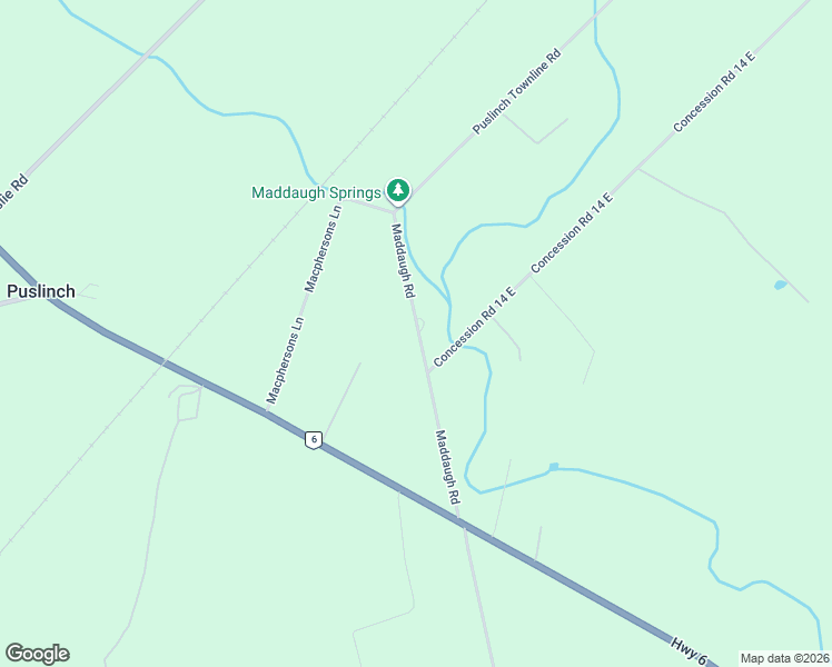 map of restaurants, bars, coffee shops, grocery stores, and more near 4052 Maddaugh Road in Puslinch