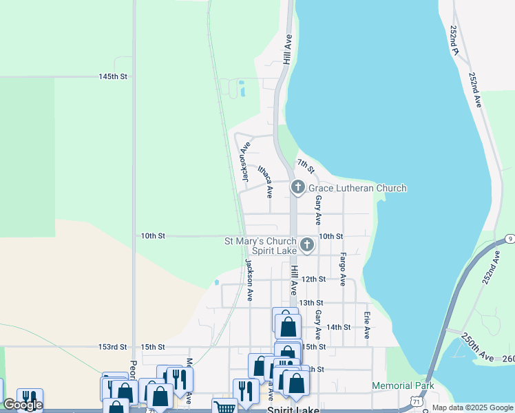 map of restaurants, bars, coffee shops, grocery stores, and more near 901-987 8th Street in Spirit Lake