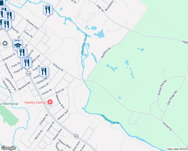 map of restaurants, bars, coffee shops, grocery stores, and more near 19 Rushton Street in Sanford