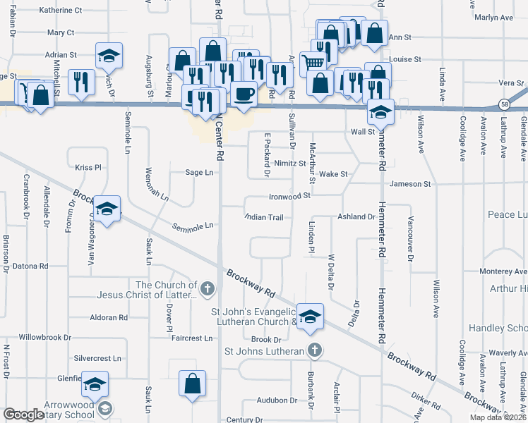map of restaurants, bars, coffee shops, grocery stores, and more near 4861 Ironwood Street in Saginaw