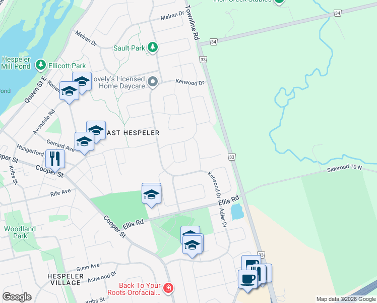 map of restaurants, bars, coffee shops, grocery stores, and more near 131 Northcliffe Crescent in Cambridge