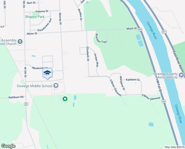 map of restaurants, bars, coffee shops, grocery stores, and more near 45 O'Brien Glenway in Oswego