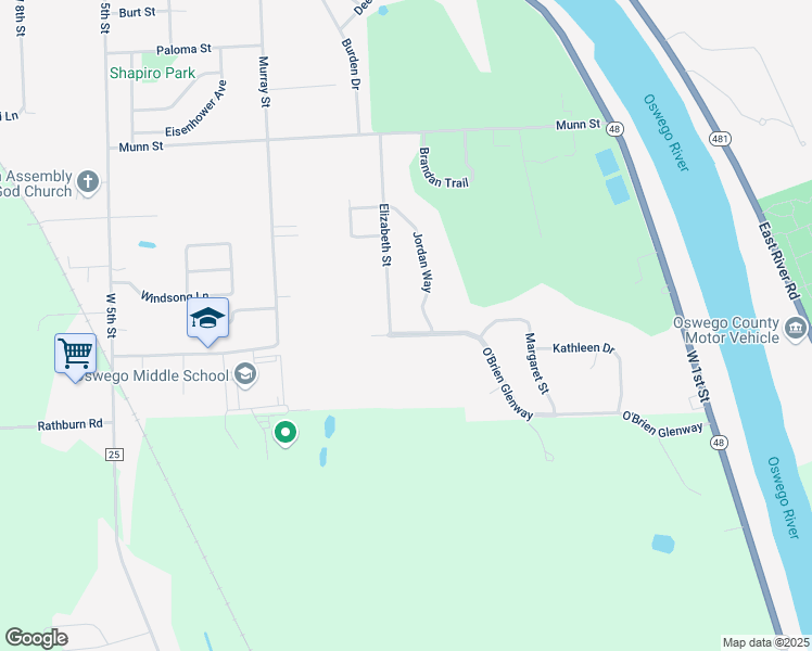 map of restaurants, bars, coffee shops, grocery stores, and more near 45 O'Brien Glenway in Oswego