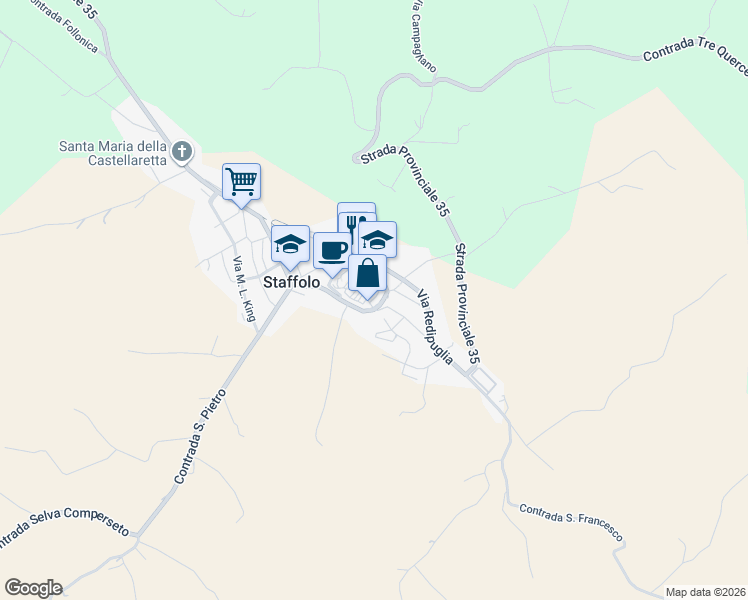 map of restaurants, bars, coffee shops, grocery stores, and more near 7 Via Concordia in Staffolo