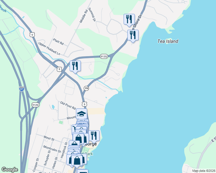map of restaurants, bars, coffee shops, grocery stores, and more near 23 English Brook Road in Lake George