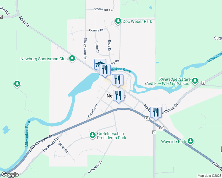 map of restaurants, bars, coffee shops, grocery stores, and more near 512 Franklin Street in Newburg