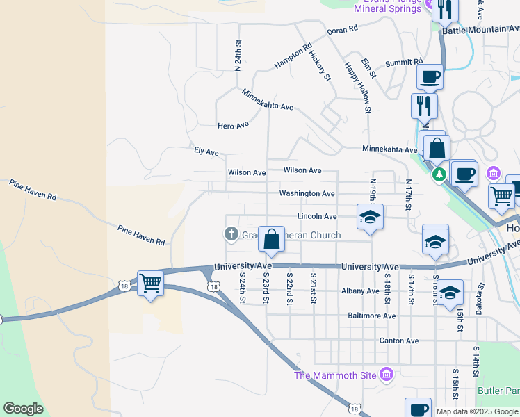 map of restaurants, bars, coffee shops, grocery stores, and more near 300-398 North 23rd Street in Hot Springs