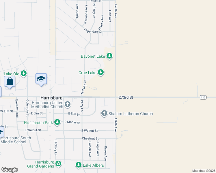 map of restaurants, bars, coffee shops, grocery stores, and more near 27291-27299 476th Ave in Harrisburg
