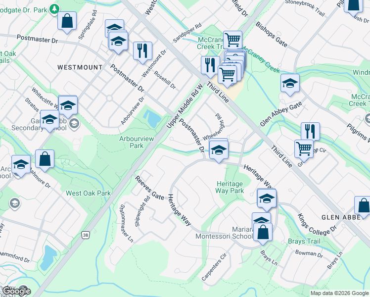map of restaurants, bars, coffee shops, grocery stores, and more near 1468 Tanner Court in Oakville