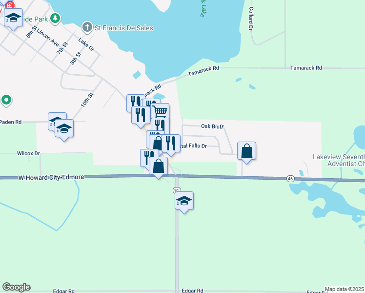 map of restaurants, bars, coffee shops, grocery stores, and more near Hiddenview Drive in Lakeview