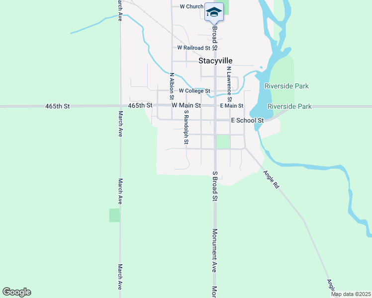 map of restaurants, bars, coffee shops, grocery stores, and more near 401 South Randolph Street in Stacyville