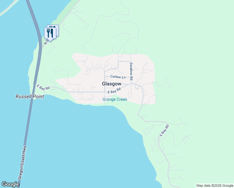 map of restaurants, bars, coffee shops, grocery stores, and more near 67482 East Bay Road in North Bend