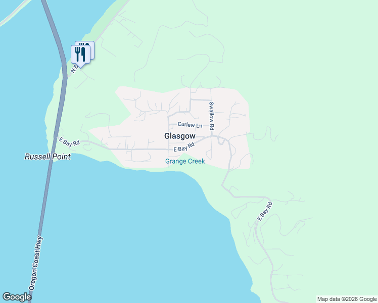 map of restaurants, bars, coffee shops, grocery stores, and more near 326 East Bay Road in North Bend