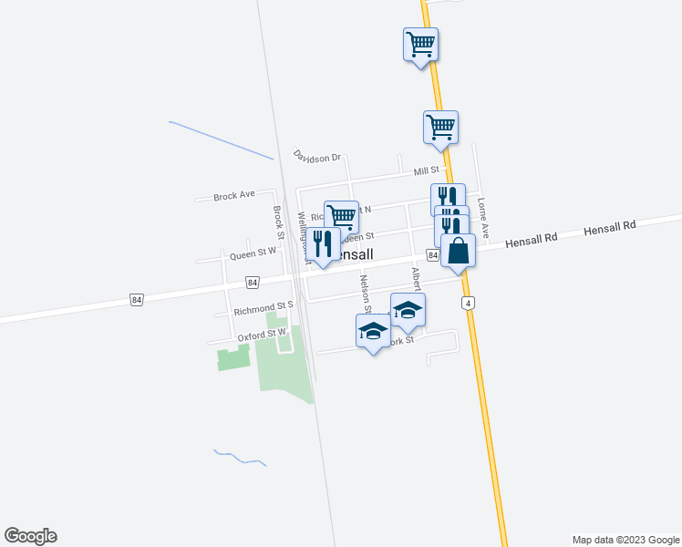 map of restaurants, bars, coffee shops, grocery stores, and more near 103 King Street in Bluewater