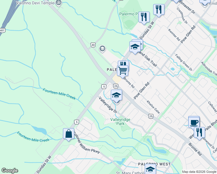 map of restaurants, bars, coffee shops, grocery stores, and more near in Oakville