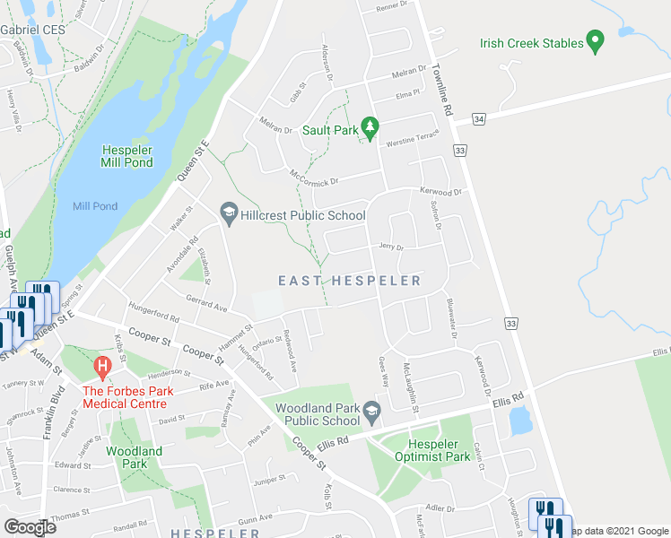 map of restaurants, bars, coffee shops, grocery stores, and more near 40 Merlene Court in Cambridge