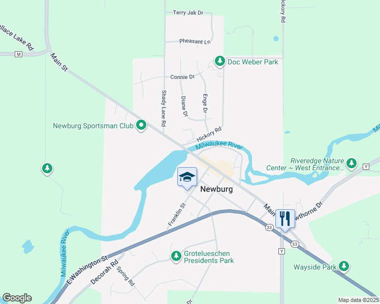 map of restaurants, bars, coffee shops, grocery stores, and more near in Newburg