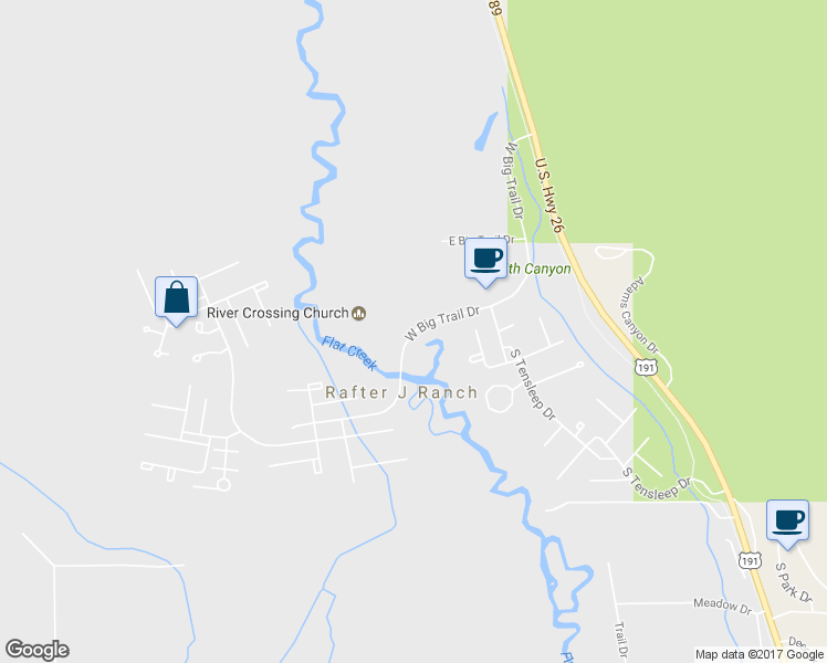 map of restaurants, bars, coffee shops, grocery stores, and more near West Big Trail Drive in Jackson