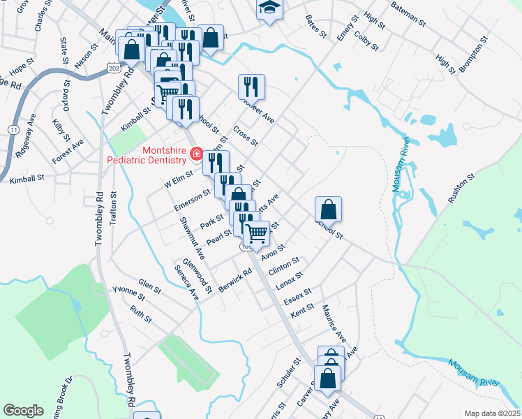 map of restaurants, bars, coffee shops, grocery stores, and more near 6 Tebbetts Avenue in Sanford