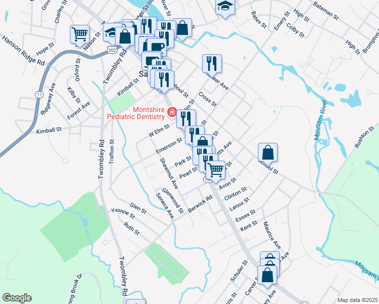map of restaurants, bars, coffee shops, grocery stores, and more near 985 Main Street in Sanford