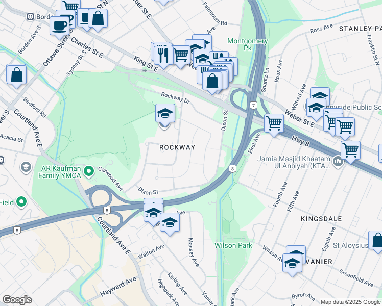 map of restaurants, bars, coffee shops, grocery stores, and more near 60 Cornell Avenue in Kitchener