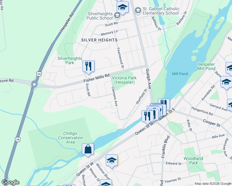 map of restaurants, bars, coffee shops, grocery stores, and more near 51 Clemens Avenue in Cambridge