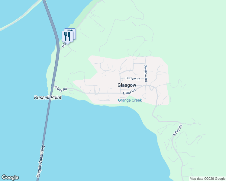 map of restaurants, bars, coffee shops, grocery stores, and more near 67563 East Bay Road in North Bend