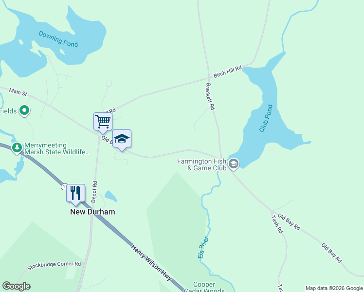 map of restaurants, bars, coffee shops, grocery stores, and more near 37 Old Bay Road in New Durham