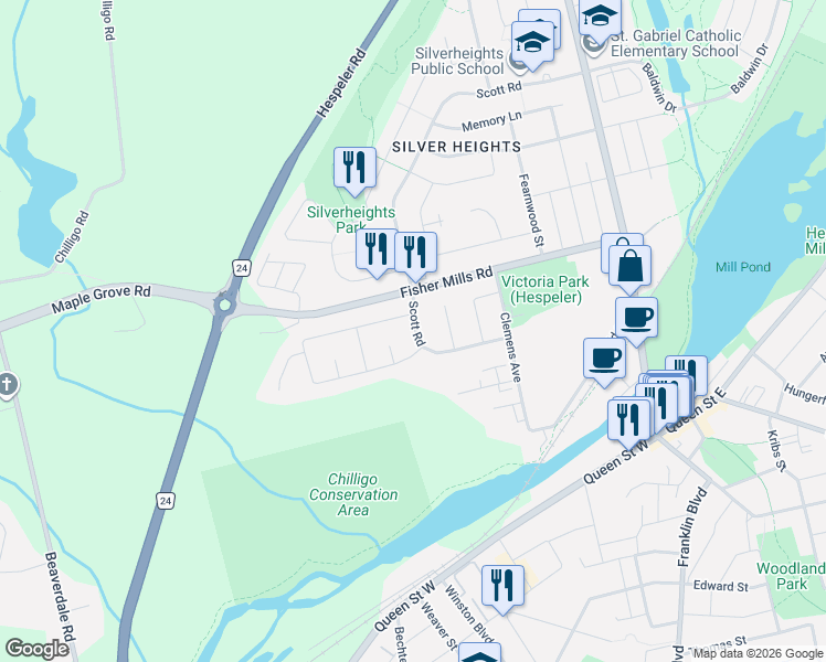 map of restaurants, bars, coffee shops, grocery stores, and more near 88 Scott Road in Cambridge