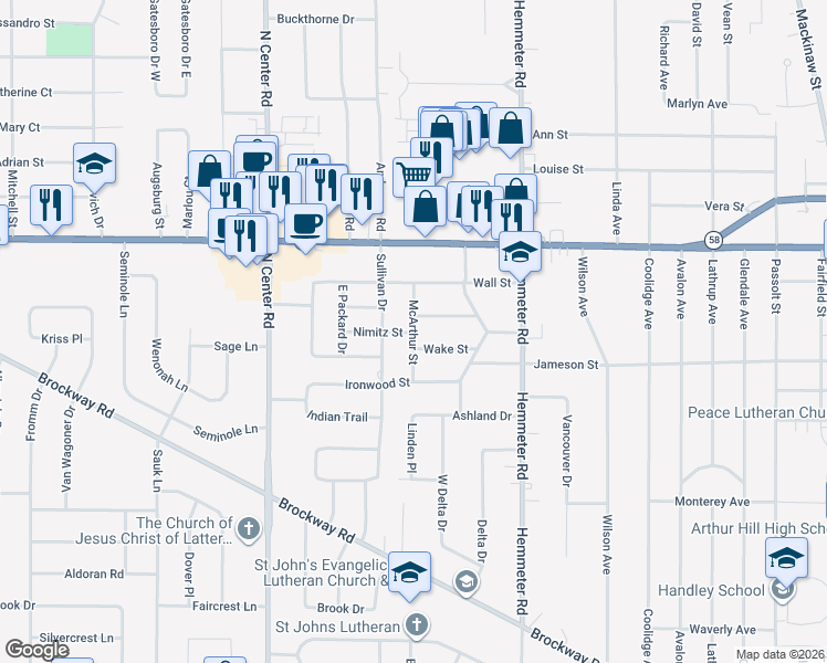 map of restaurants, bars, coffee shops, grocery stores, and more near in Saginaw