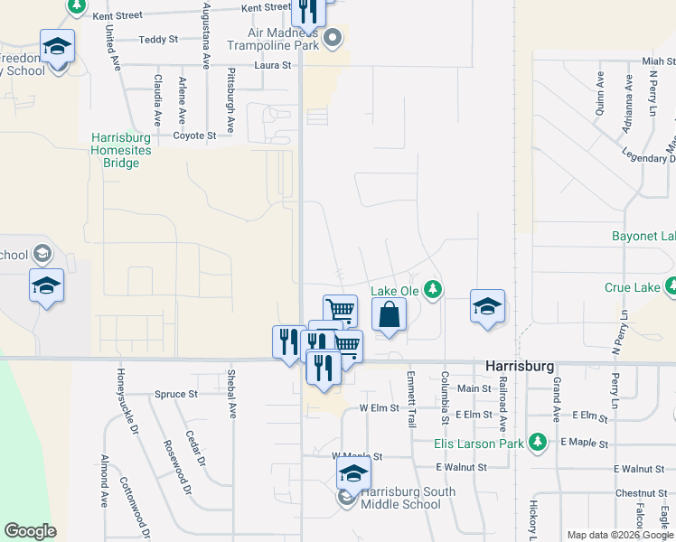map of restaurants, bars, coffee shops, grocery stores, and more near 27246 475th Avenue in Harrisburg