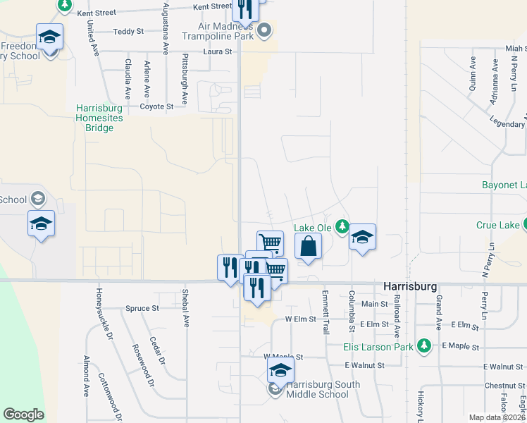 map of restaurants, bars, coffee shops, grocery stores, and more near 27246 475th Avenue in Harrisburg