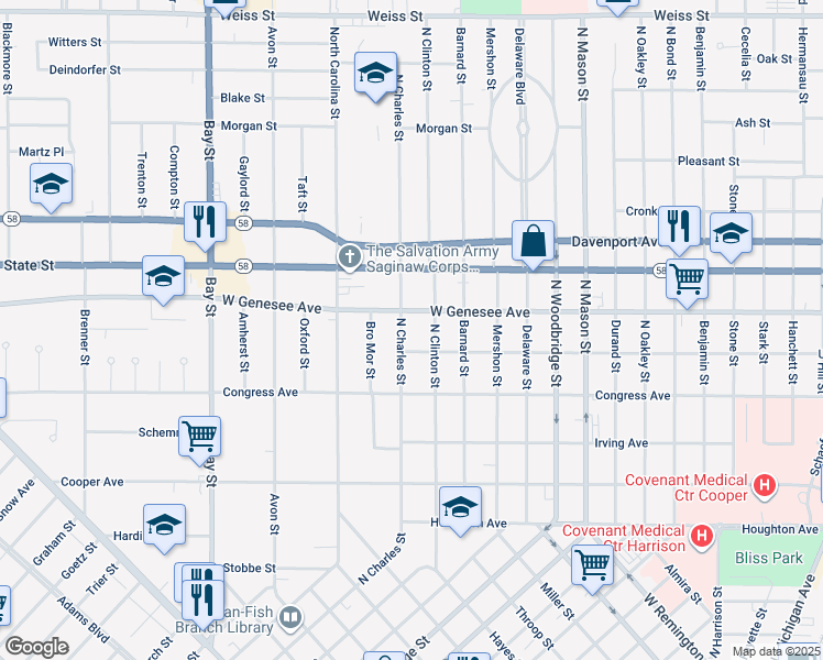 map of restaurants, bars, coffee shops, grocery stores, and more near 2008 West Genesee Avenue in Saginaw