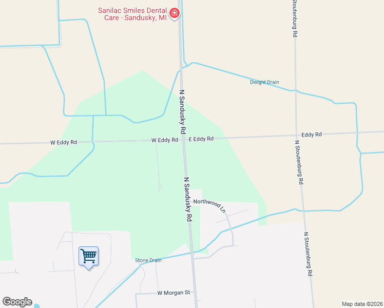 map of restaurants, bars, coffee shops, grocery stores, and more near 18 East Eddy Road in Sandusky