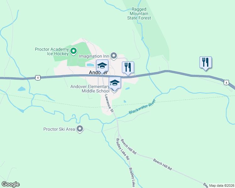 map of restaurants, bars, coffee shops, grocery stores, and more near 20 School Street in Andover