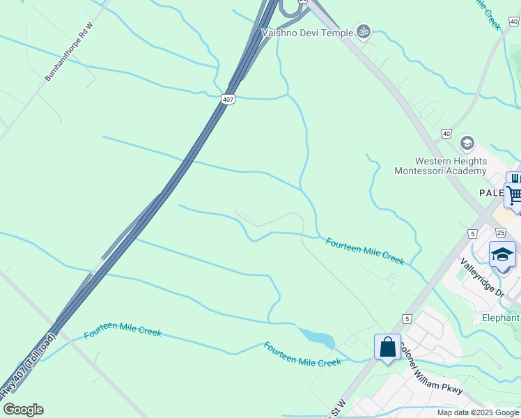 map of restaurants, bars, coffee shops, grocery stores, and more near 3239 Dundas Street West in Oakville