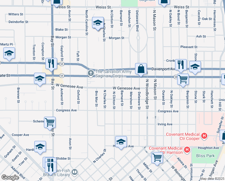 map of restaurants, bars, coffee shops, grocery stores, and more near 2008 West Genesee Avenue in Saginaw