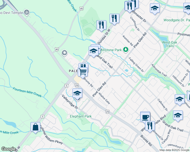 map of restaurants, bars, coffee shops, grocery stores, and more near 2441 Greenwich Drive in Oakville