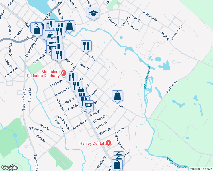 map of restaurants, bars, coffee shops, grocery stores, and more near 12 Grove Avenue in Sanford